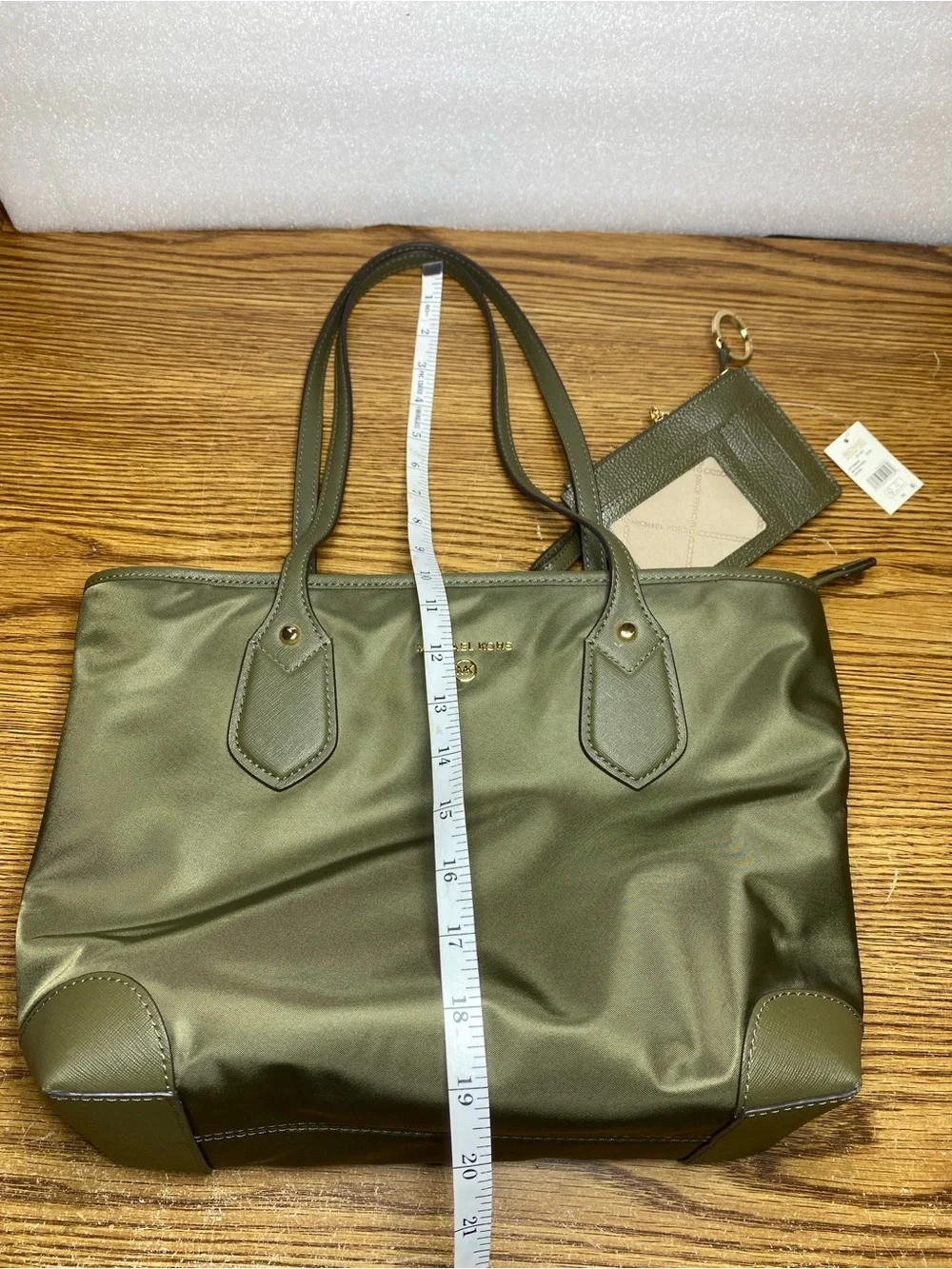 MICHAEL Kors Eva Small Zip Top Nylon Green Tote Shoulder Bag With Wallet Bundle
